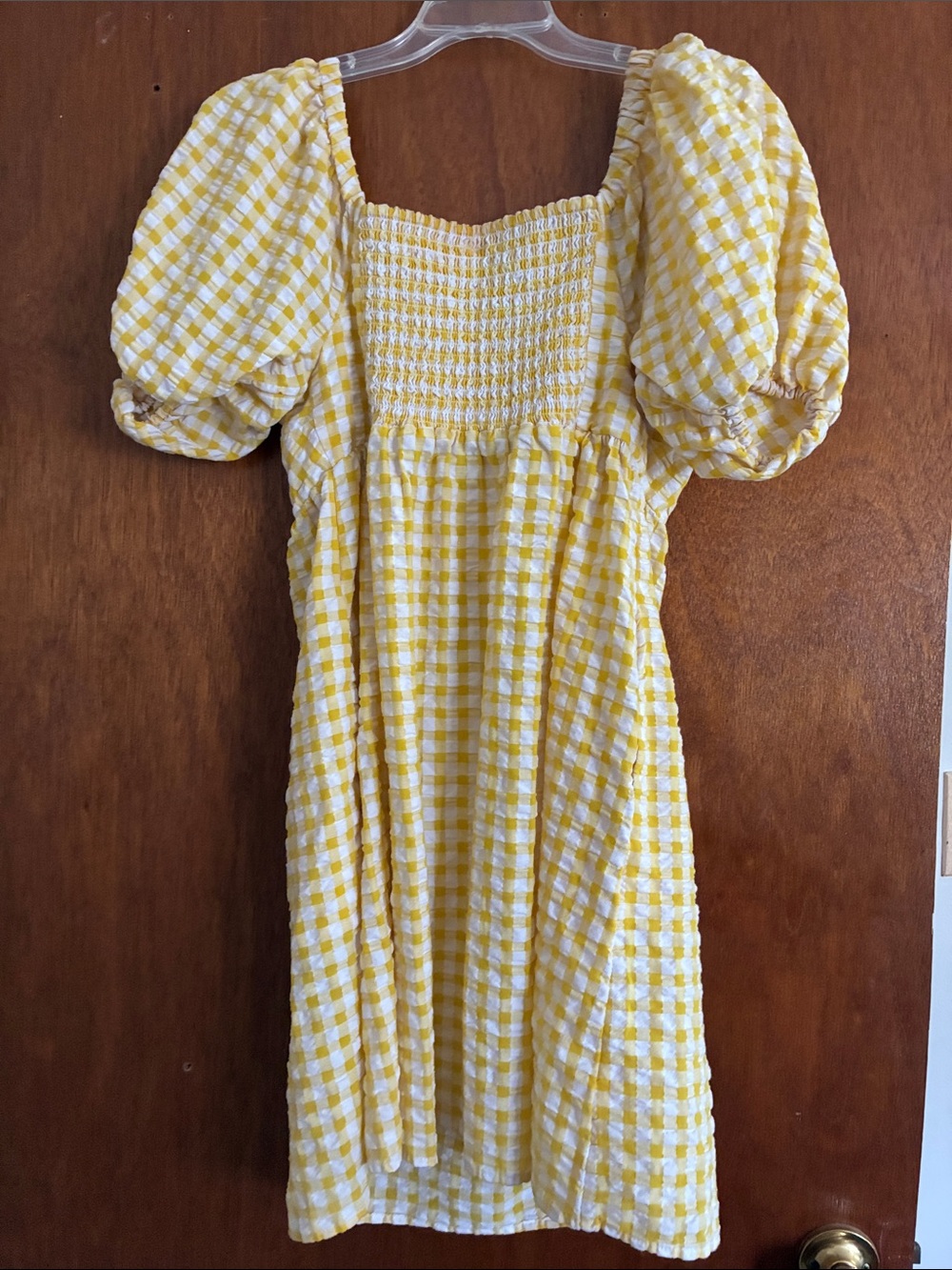 Old Navy Yellow and White Gingham Puff-Sleeve Mini Dress - Picture 4 of 4